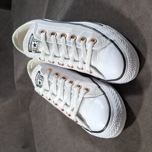 Converse Chuck Taylor All Star Ox Low White Leather Lace Up Sneakers VG US 8